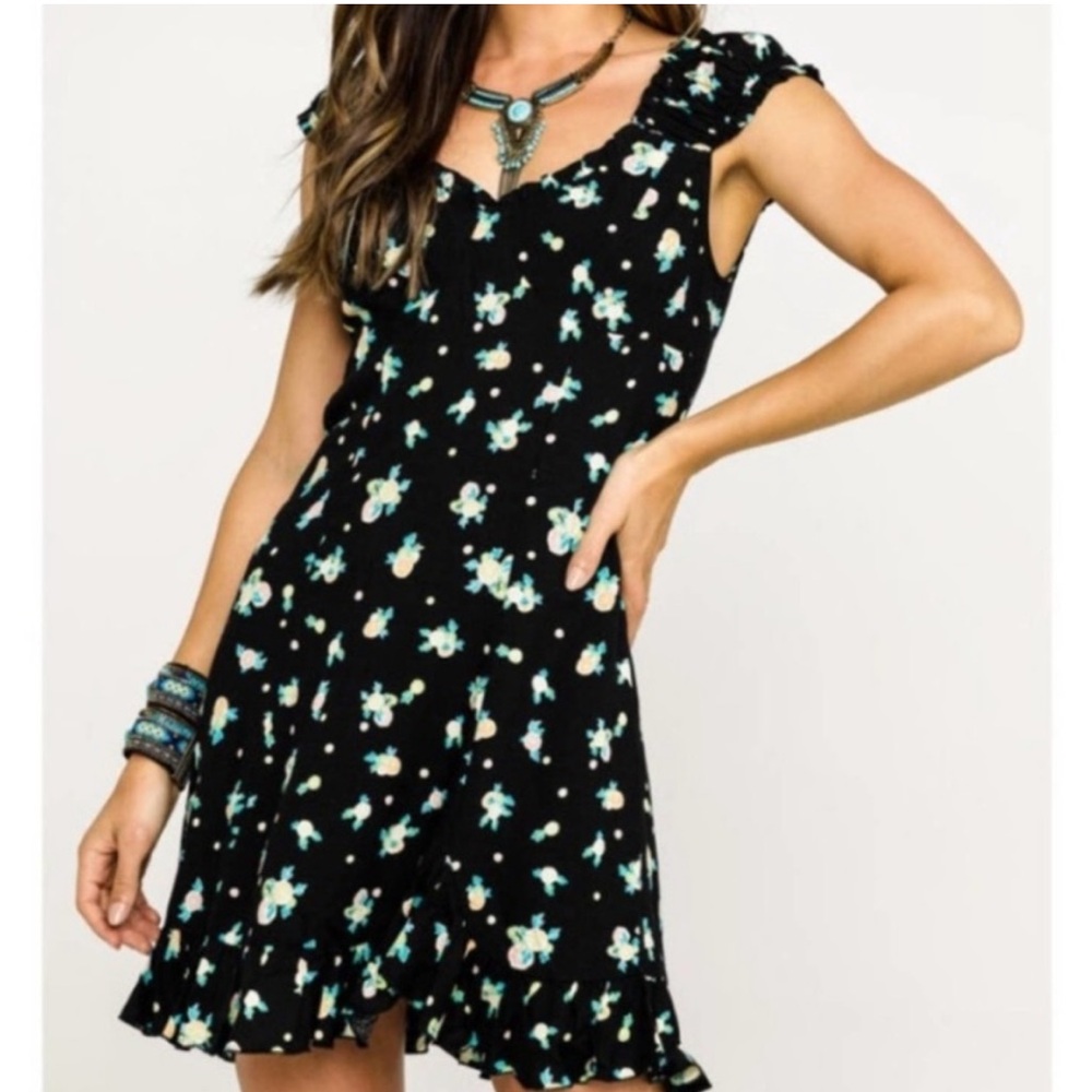 Free People Black and Orange Ruffled Mini Dress